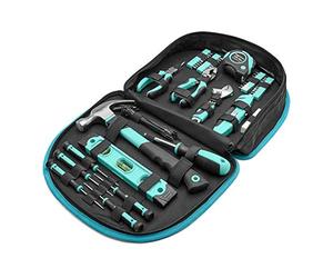 Amazon Basics Tool Set With Easy Carrying Round Pouch, 104-Piece, Turquoise, 36.57 x 28.95 x 7.62 cm