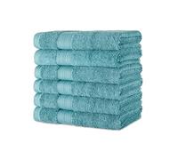 Amazon Basics Towel Set, Fade Resistant 100% Organic Cotton, soft and absorbent Hand Towels for Bathroom, 41 x 66 cm, Teal, 6-Pack