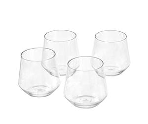 Amazon Basics Tritan BPA-Free Plastic, Dishwasher Safe, Stemless Wine, Shatterproof, 14-oz, Clear, Set of 4