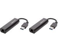 Amazon Basics USB 3.0 to 10/100/1000 Gigabit Ethernet Internet Adapter, Black, 2-Pack