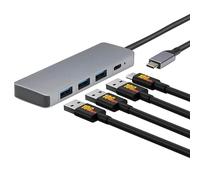 Amazon Basics USB 3.2/3.1 Gen 2 Hub Dock, 10 Gbps, USB-C to 1 x USB-C/3 x USB-A, Works with Windows/Mac, Silver, Black