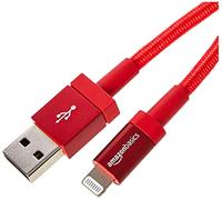 Amazon Basics USB-A to Lightning Charger Cable, Nylon Braided Cord, MFi Certified for Apple iPhone 14 13 12 11 X Xs Pro, Pro Max, Plus, iPad, 1.8 m, Red