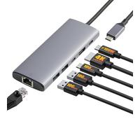 Amazon Basics USB C Hub for PC Laptops, 6-in-1 Multiport Adapter with 100W Max PD Charging, 4K HDMI, 2 USB-A Ports, Ethernet, Type C Data Port