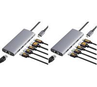 Amazon Basics USB C Hub for PC Laptops, 6-in-1 Multiport Adapter with 100W Max PD Charging, 4K HDMI, 2 USB-A Ports, Ethernet, Type C Data Port (Pack of 2)