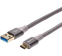 Amazon Basics USB-C to USB-A 3.1 Gen 1 Fast Charger Cable, Nylon Braided Cord, 5Gbps High-Speed for Apple iPhone 16/15, iPad, Samsung Galaxy, Tablets, Laptops, 3 m, Dark Grey