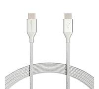 Amazon Basics USB-C to USB-C 2.0 Fast Charger Cable, Nylon Braided Cord, 480Mbps Speed, USB-IF Certified, for Apple iPhone 16/15, iPad, Samsung Galaxy, Tablets, Laptops, 3 m, Silver
