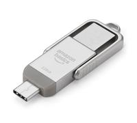 Amazon Basics USB Flash Drive, Thumb Drive Memory Stick with USB C and USB A Dual Ports, 128GB, Champagne Silver
