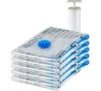 Amazon Basics Vacuum Compression Zipper Storage Bags with Airtight Valve and Hand Pump, Large, 5-Pack, Clear