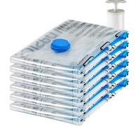 Amazon Basics Vacuum Bags for Clothes with Airtight Valve and Hand Pump - Jumbo, Pack of 6, Zip, Transparent