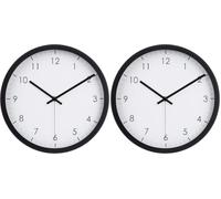 Amazon Basics Wall Clock, Classic Easy-Read Silent Battery-Operated Round Analog Clock, 30.5 cm, Black, for Office Kitchen Classroom (Pack of 2)