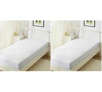 Amazon Basics Waterproof Mattress Protector, 45 cm Extra Deep Stretch Skirt, Washable Double Bed Fitted Mattress Cover, 135 x 190 x 45 cm, White (Pack of 2)