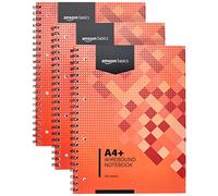 Amazon Basics Wirebound Notebook, 100 Sheets, 200 Pages A4+, 80GSM, red, Pack of 3