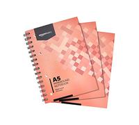 Amazon Basics Wirebound Notebook, 100 Sheets / 200 Pages, A5, 80GSM, red, [3-Pack]