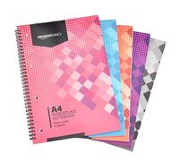 Amazon Basics Wirebound Notebook, Assorted Colour, 70 Sheets / 140 Pages, A4, 90GSM, [5-Pack]