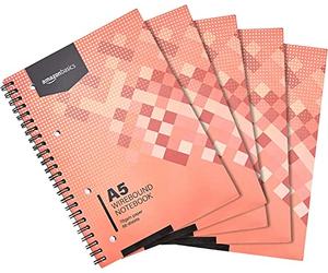 Amazon Basics Wirebound Notebook, 80 Sheets / 160 Pages, A5, 70GSM, [5-Pack], White