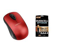 Amazon Basics Wireless Computer Mouse with USB Nano Receiver - Red + Duracell NEW Optimum AAA Alkaline Batteries [Pack of 4], 1.5 V LR03 MX2400