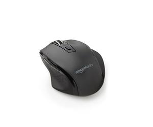 Amazon Basics Wireless Mouse, Ergonomic Mouse with Adjustable DPI 600-3600, 2.4 GHz USB Receiver for Home Office Laptop Desktop, Black