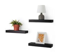Amazon Basics Wood Floating Wall Shelves, Pack of 3, Black, 15.8" x 5" x 1.8"