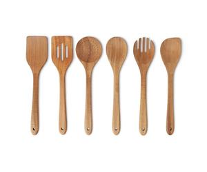 Amazon Basics Wooden Cooking Utensils, 6-Piece Set, Acacia Wood, Pre Oiled, Cookware-Safe