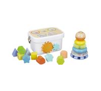 Amazon Basics Wooden Shape Sorter and Rainbow Stacker Classic Baby Toy Set, Medium, Multicolor