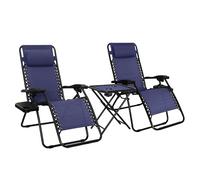 Amazon Basics Zero Gravity Alloy Steel Chair with Side Table For Relaxing, Cup Holders,Reclining,Foldable, Set of 2, Blue
