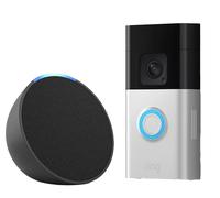 Amazon Battery Video Doorbell Plus & Echo Pop (1st Gen, Charcoal) Smart Speaker with Alexa Bundle