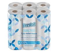 Amazon Brand - Presto! Toilet Roll, 3-ply Quilted, Velvety Soft, Unscented, 18 Rolls (1 Pack of 18), 200 Sheets per Roll, 3600 Count, FSC Certified