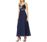 Amazon Brand - TRUTH & FABLE Women's Maxi Chiffon Dress, Blue (Multi Spring Emb), 8, Label:XS
