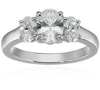 Amazon Collection Platinum-Plated Sterling Silver Oval-Shape 3-Stone Ring made with Infinite Elements Cubic Zirconia (3 cttw), Size 6