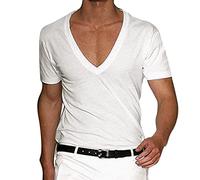 Amazon Deals Cocila Mens Plain T Shirts Neck Solid Color Pullover Casual Men T Shirt Sexy Deep V Neck Slim Fit Tops for Work Summer Short Sleeve Casual Shirts Plain Ladies Gift Sets Sale Clearance