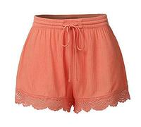 Amazon Deals of The Day UK Shorts Womens UK Summer Drawstring Cotton Elastic Waist Solid Color Casual Shorts Sport Pants Lace Rope Trousers Yoga Shorts Women Size Pants Slim Fit Warehouse Clearance