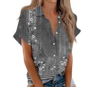 Amazon Deals of The Day UK Womens V Neck Tops Puff Short Sleeve T-Shirt Pleated Floral Printed Tunic Blouse Shirts Casual Button Up Shirts Summer Elegant Tunic Business Work Outlet