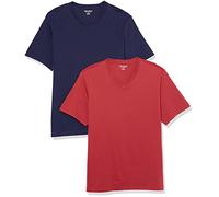 Amazon Essentials 100% Cotton T Shirts for Men, Regular-Fit Short-Sleeve V-Neck, Pack of 2, Available in Big & Tall, Navy/Dark Red, XX-Large