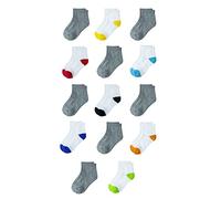 Amazon Essentials 14-Pack Cotton Ankle Socks Casual, White/Grey, 9-10 Years, Pack of 14