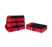 Amazon Essentials 4-Piece Packing Cubes Travel Accessories Set, Luggage Organiser with Double Zip, Mesh Top, 100% Polyester, Medium, Red (Previously Amazon Basics)