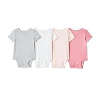 Amazon Essentials Baby Boys' Baby Unisex 8-Pack Short-Sleeve Bodysuits, Light Heather Grey/Pink, 12 Months