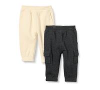 Amazon Essentials Baby Boys' Cargo Joggers, Pack of 2, Beige/Charcoal, 0-3 Months