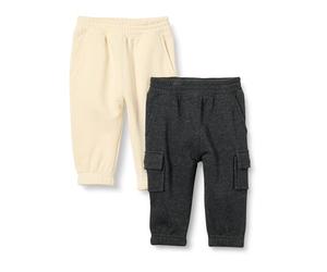 Amazon Essentials Baby Boys' Cargo Joggers, Pack of 2, Beige/Charcoal, 24 Months