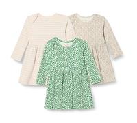 Amazon Essentials Baby Girls' Cotton Long-Sleeve Dress, Pack of 3, Sage Green Ditsy Floral/Stripe, 0-3 Months