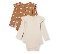 Amazon Essentials Baby Girls' Long Sleeve Ruffled Bodysuit, Pack of 2, Lion and Pony/Pale Peach, 12 Months