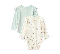 Amazon Essentials Baby Girls' Long Sleeve Ruffled Bodysuit, Pack of 2, Pale Mint Green/Bees, 6-9 Months