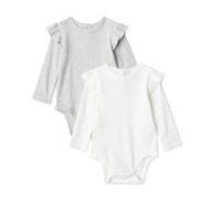 Amazon Essentials Baby Girls' Long-Sleeved Ruffled Bodies, Pack of 2, Light Heather Grey/White, 0-3 Months
