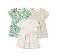 Amazon Essentials Baby Girls' Short Sleeve Bodysuit Dress, Pack of 3, Sage Green Ditsy Floral/Stripe, 18 Months