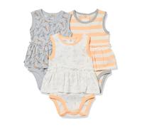 Amazon Essentials Baby Girls' Sleeveless Bodysuit Dress, Pack of 3, Grey Carrots/Light Orange Rugby Stripe/White Bunny, 24 Months