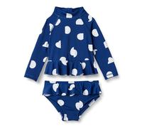 Amazon Essentials Baby Girls' Stretch Long-Sleeve Ruffle Rash-Guard Swim Set, Deep Blue Ivory Abstract Dots, 3-6 Months