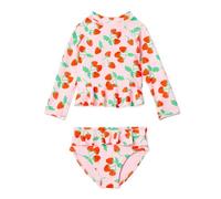 Amazon Essentials Baby Girls' Stretch Long-Sleeve Ruffle Rash-Guard Swim Set, Pink Tomato Red Strawberries, 24 Months
