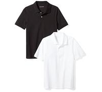 Amazon Essentials Boys' Classic-Fit Cotton Pique Short-Sleeve School Uniform Polo Shirts, Pack of 2, Black/White, 4 Years