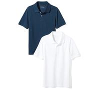 Amazon Essentials Boys' Classic-Fit Cotton Pique Short-Sleeve School Uniform Polo Shirts, Pack of 2, Navy/White, 3 Years