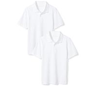 Amazon Essentials Boys' Classic-Fit Cotton Pique Short-Sleeve School Uniform Polo Shirts, Pack of 2, White, 5 Years