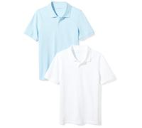 Amazon Essentials Boys' Classic-Fit Cotton Pique Short-Sleeve School Uniform Polo Shirts, Pack of 2, White/Light Blue, 2 Years